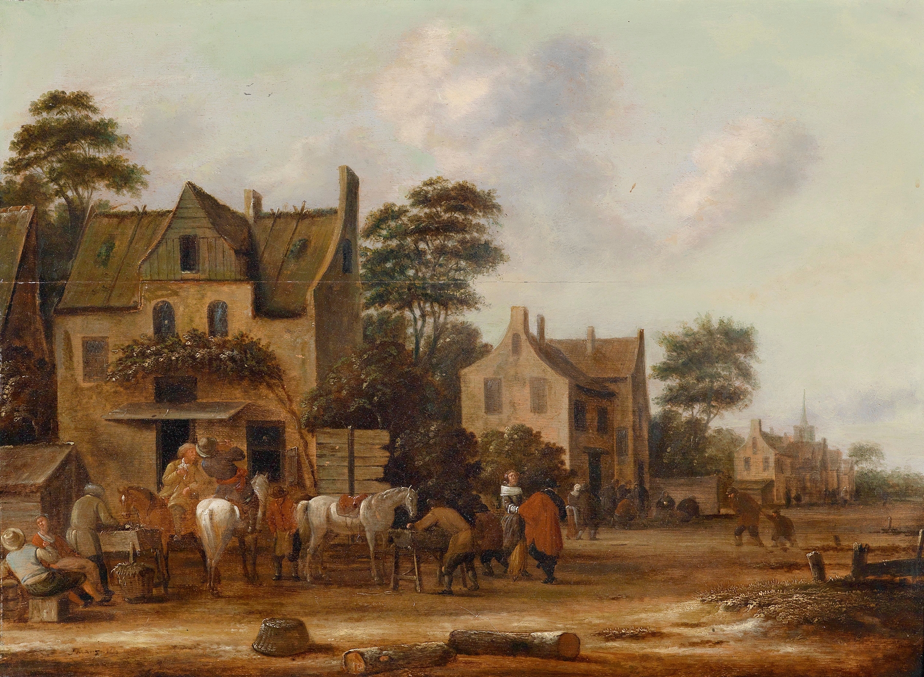 Landscape scene with cobblestones and trees by Thomas Heeremans, oil painting