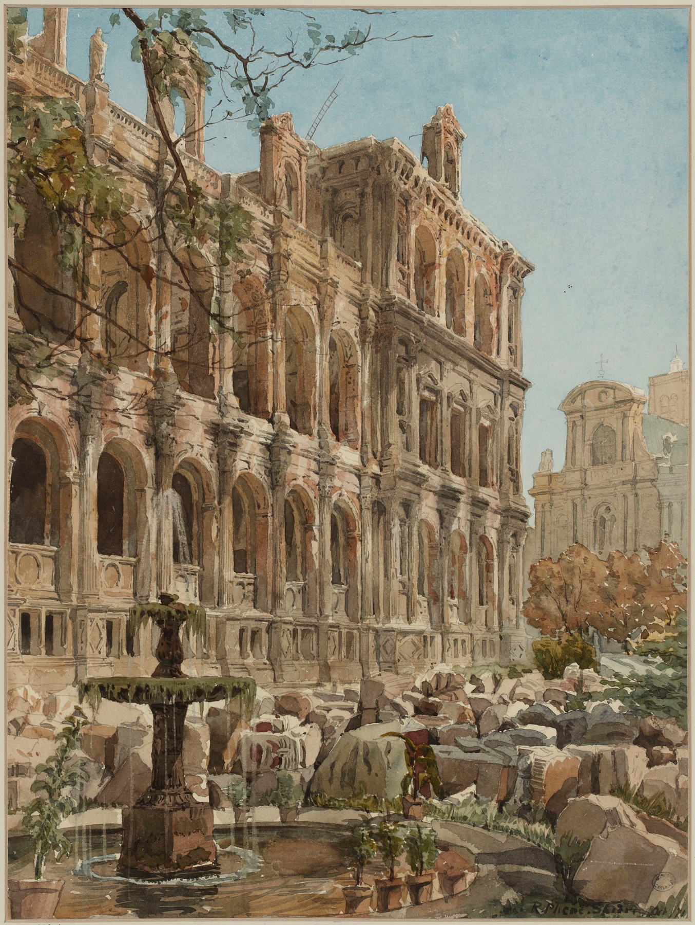 Ruines de la façade de l’Hôtel de Ville en 1871., by Richard Phené Spiers, public domain