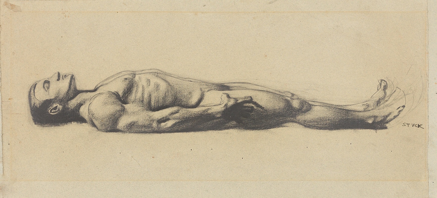 Franz von Stuck's 'Studie zu einem Leichnam Christi für ‘Pieta’' explores themes of death and spirituality.