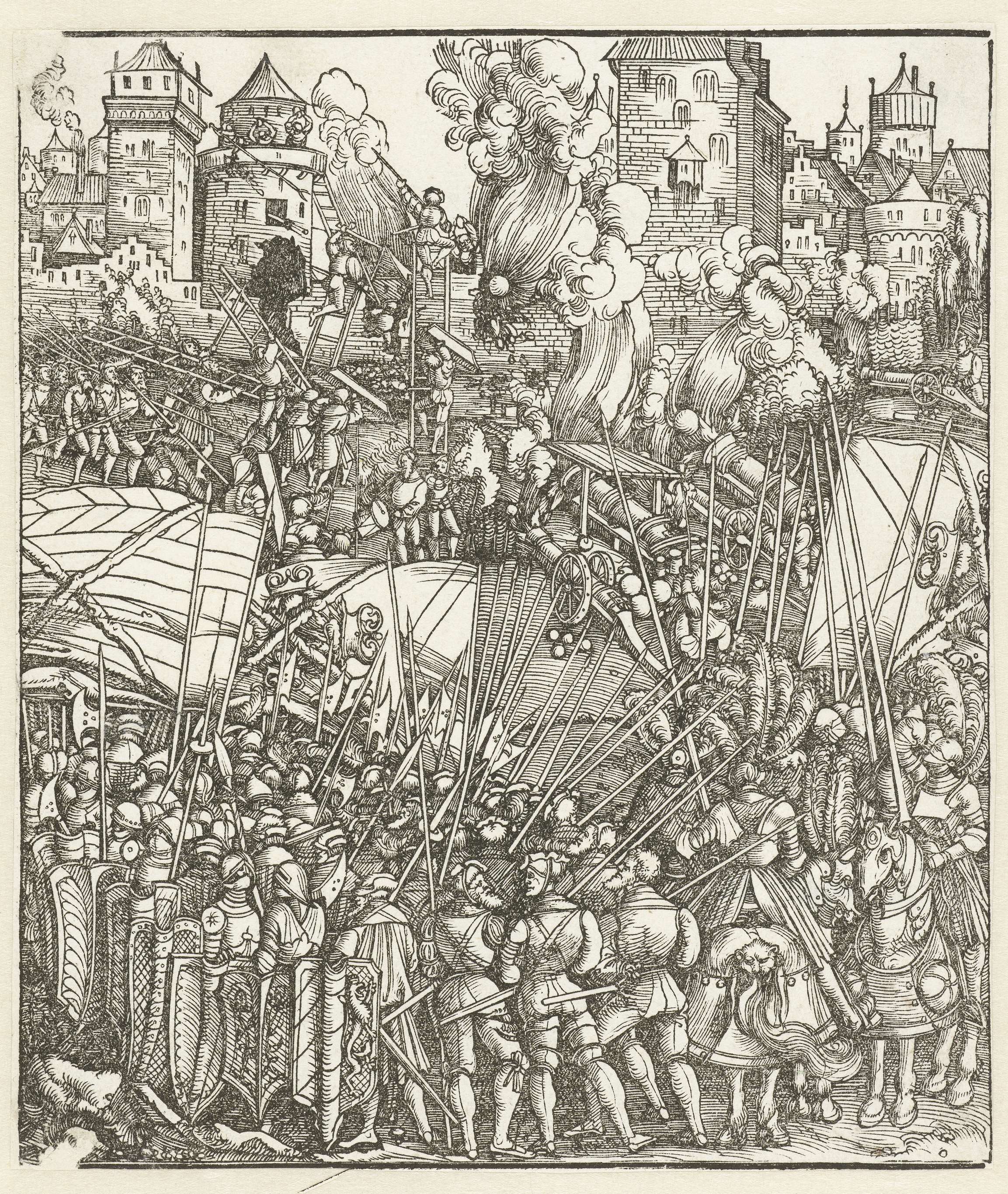 Historical scene with figures in turmoil, paper artwork by Hans Springinklee