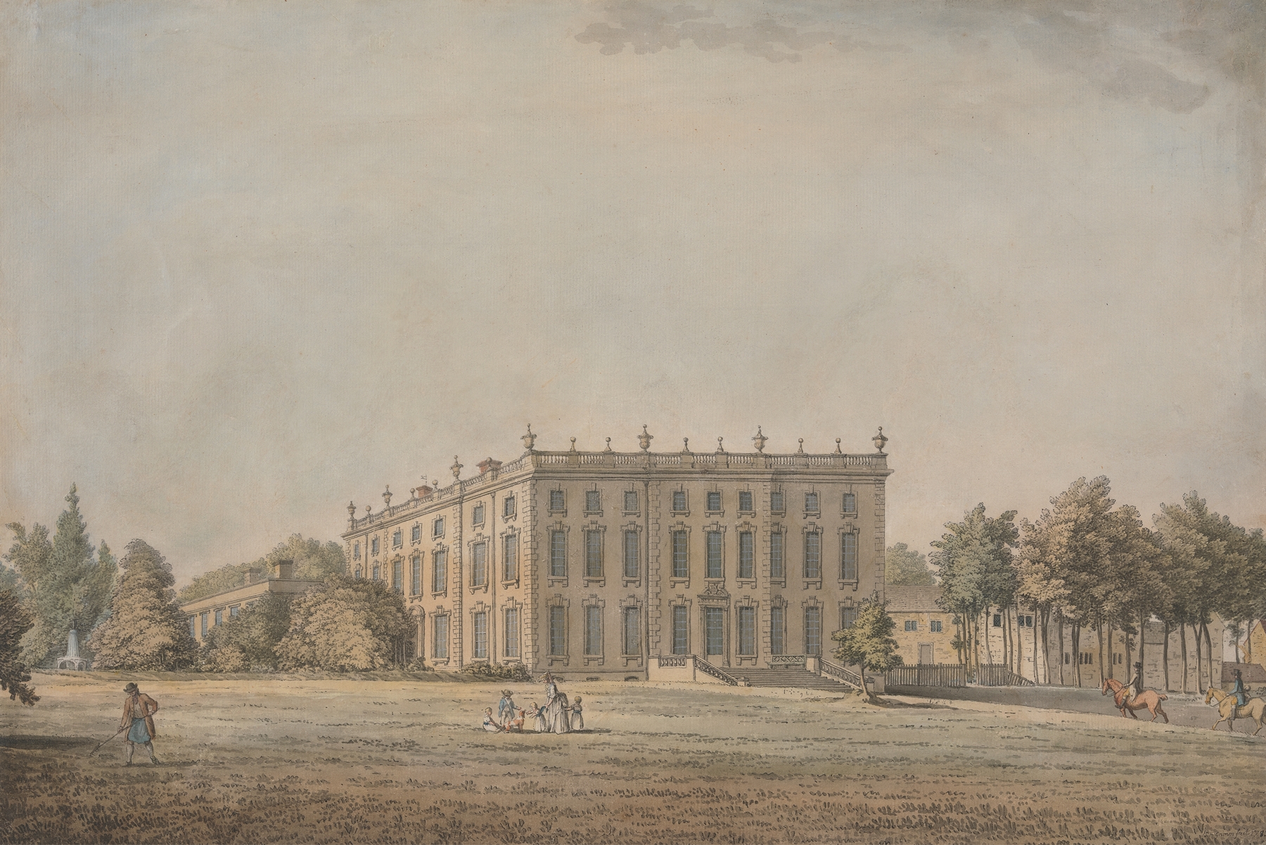 Landscape view of Wingerworth Hall by Samuel Hieronymus Grimm, oil painting