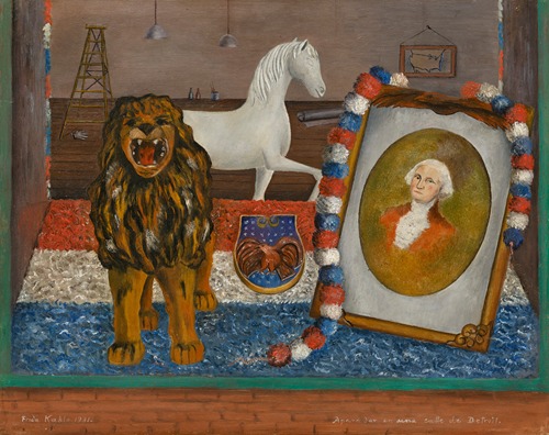 Frida Kahlo's painting depicts a vibrant window display on a Detroit street.