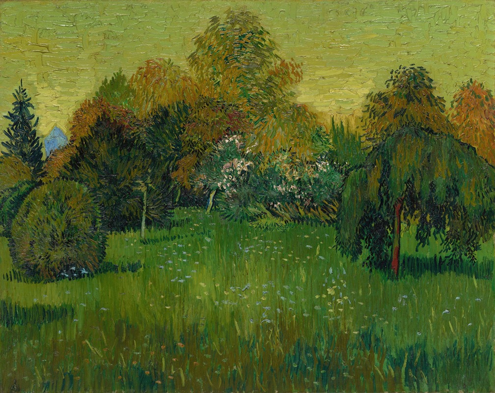 The Poet's Garden, oil on canvas by Vincent van Gogh, featuring a garden with flowers and a contemplative figure.