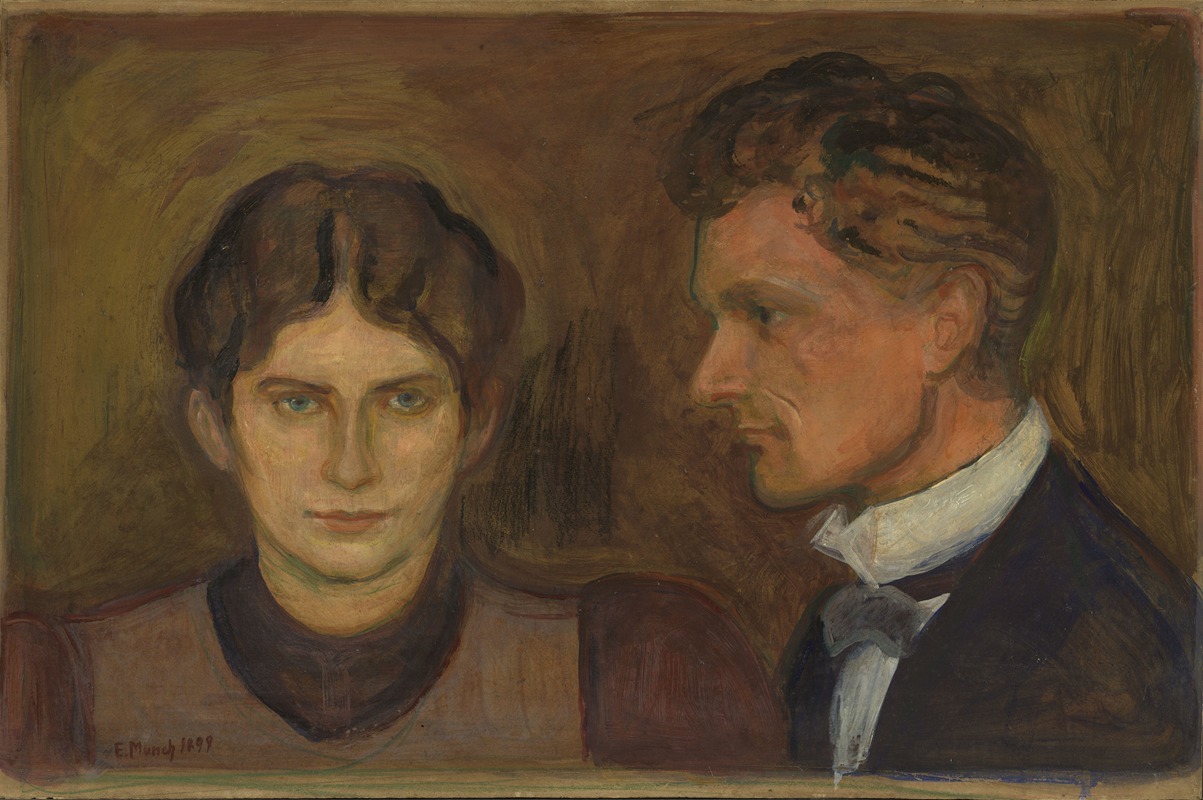 Aase and Harald Nørregaard is a portrait by Edvard Munch featuring two figures in a serene setting.
