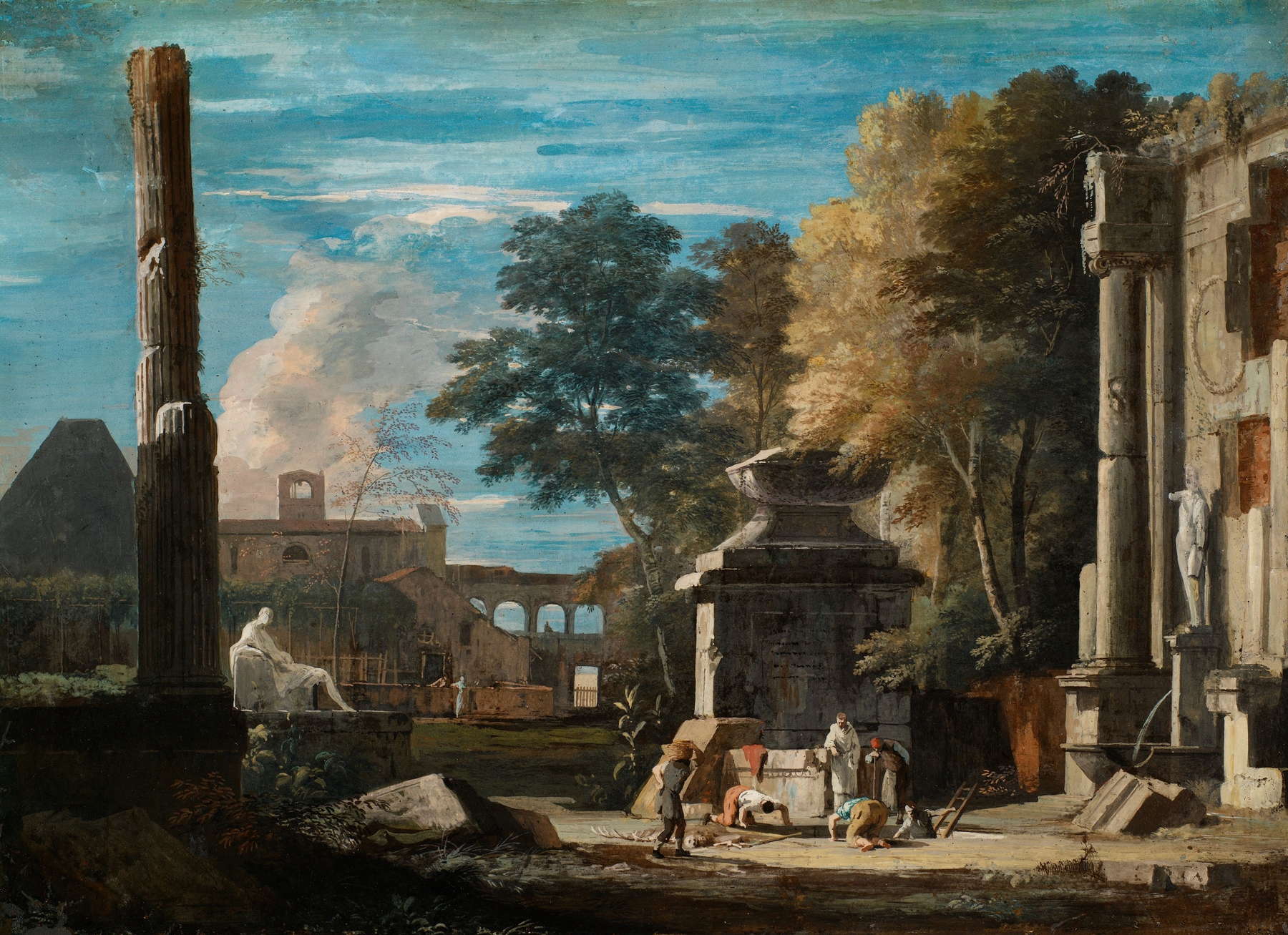 Venetian Capriccio With a Body Being Exhumed and a Franciscan Monk in Attendance, by Marco Ricci, public domain