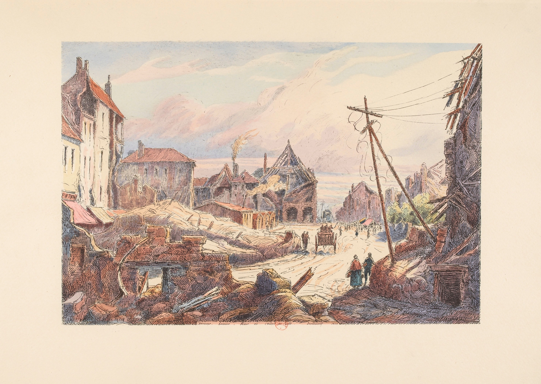 Oil painting by E. Tatin depicting the Hotel-de-Ville in Péronne