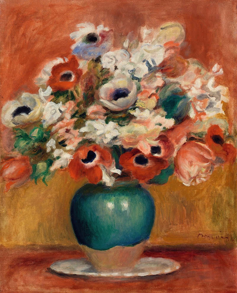 A vibrant still life painting of flowers by Renoir.