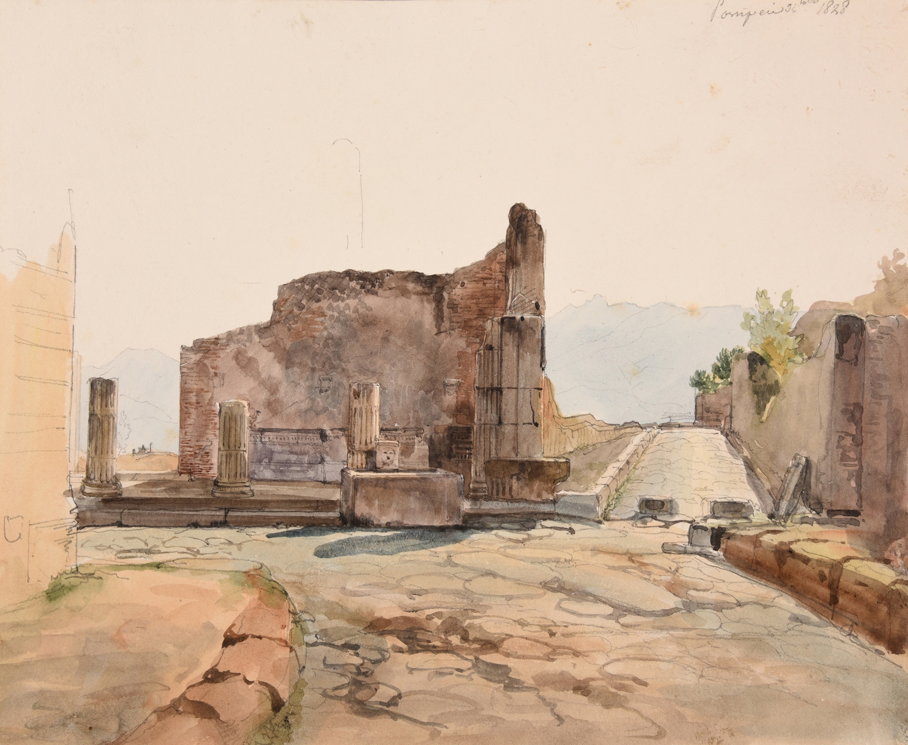 Landscape depicting ruins and sunlight by Jacques-Raymond Brascassat, oil painting