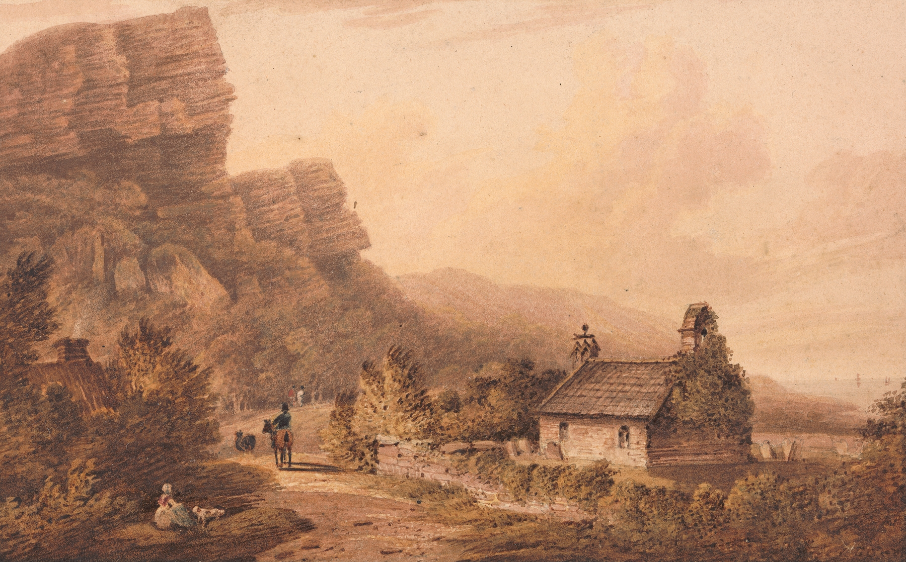Undercliff, Isle of Wight by Frederick Calvert, oil on canvas depicting a serene landscape with sea and horizon.