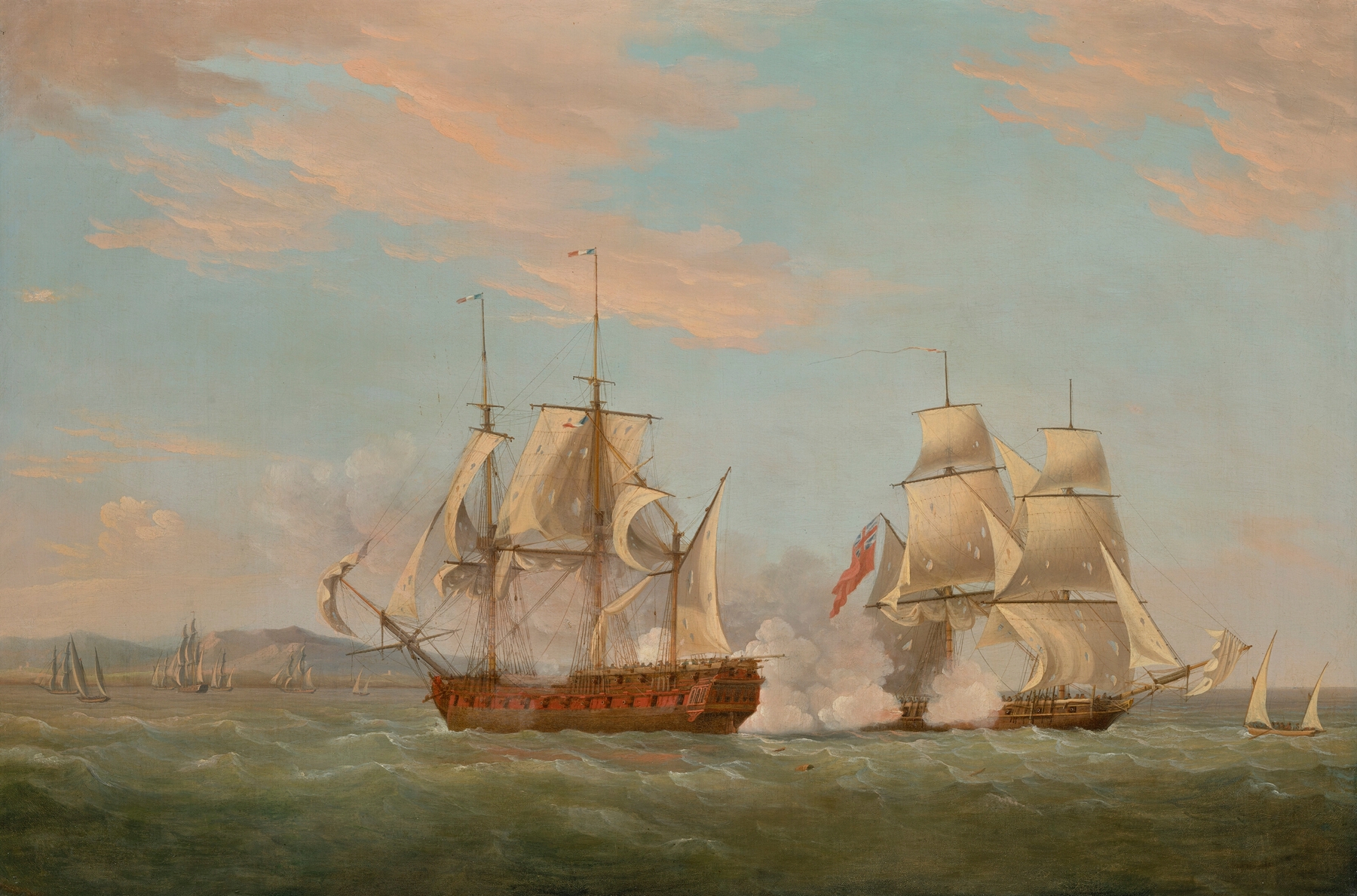 Naval battle scene, oil painting by Thomas Whitcombe