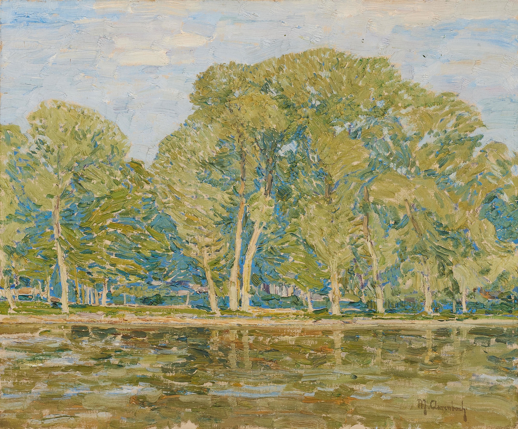 Impressionist landscape by Max Clarenbach, featuring a river and dappled light.