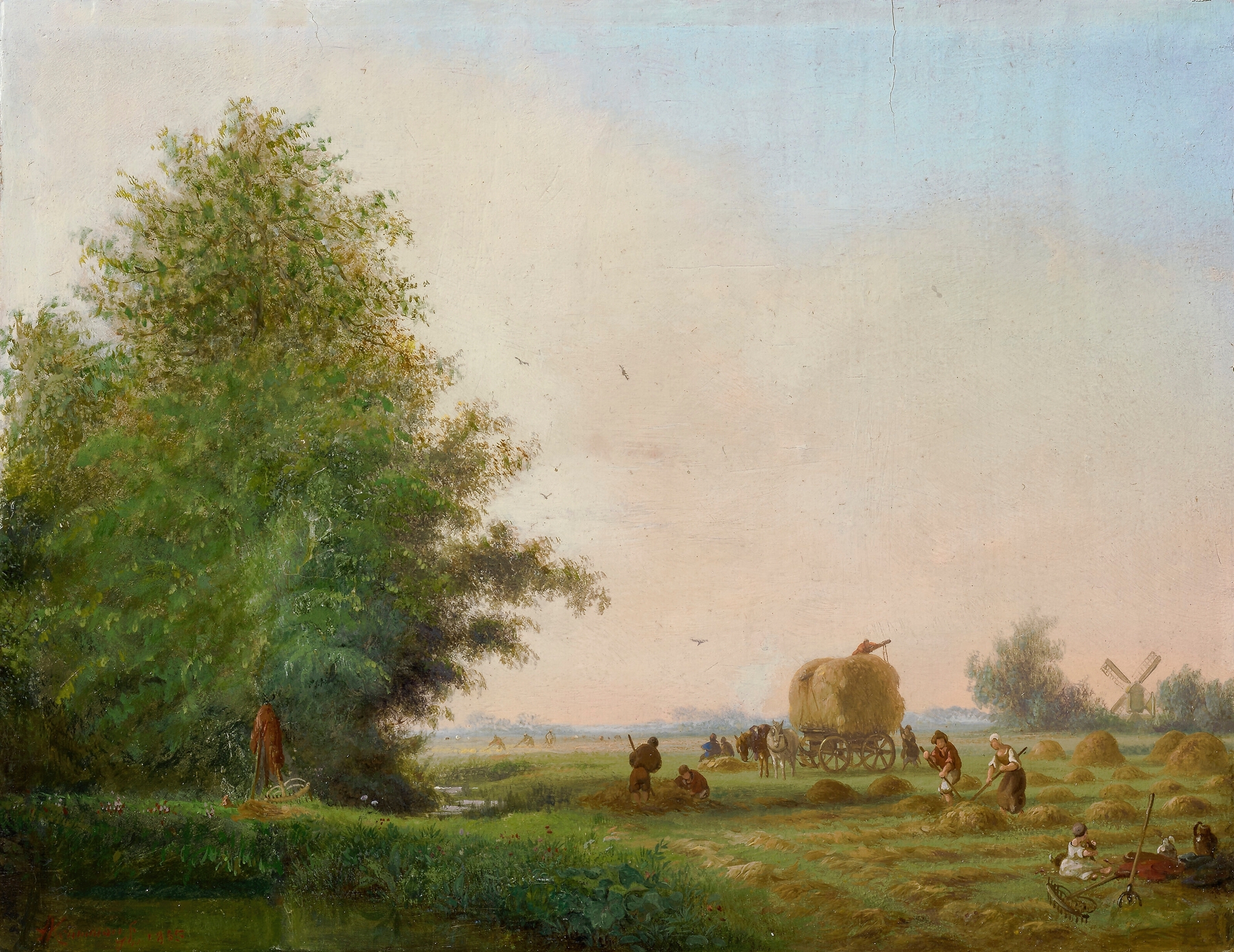 Landscape depicting summer greenery and river by Frederik Marinus Kruseman, oil painting