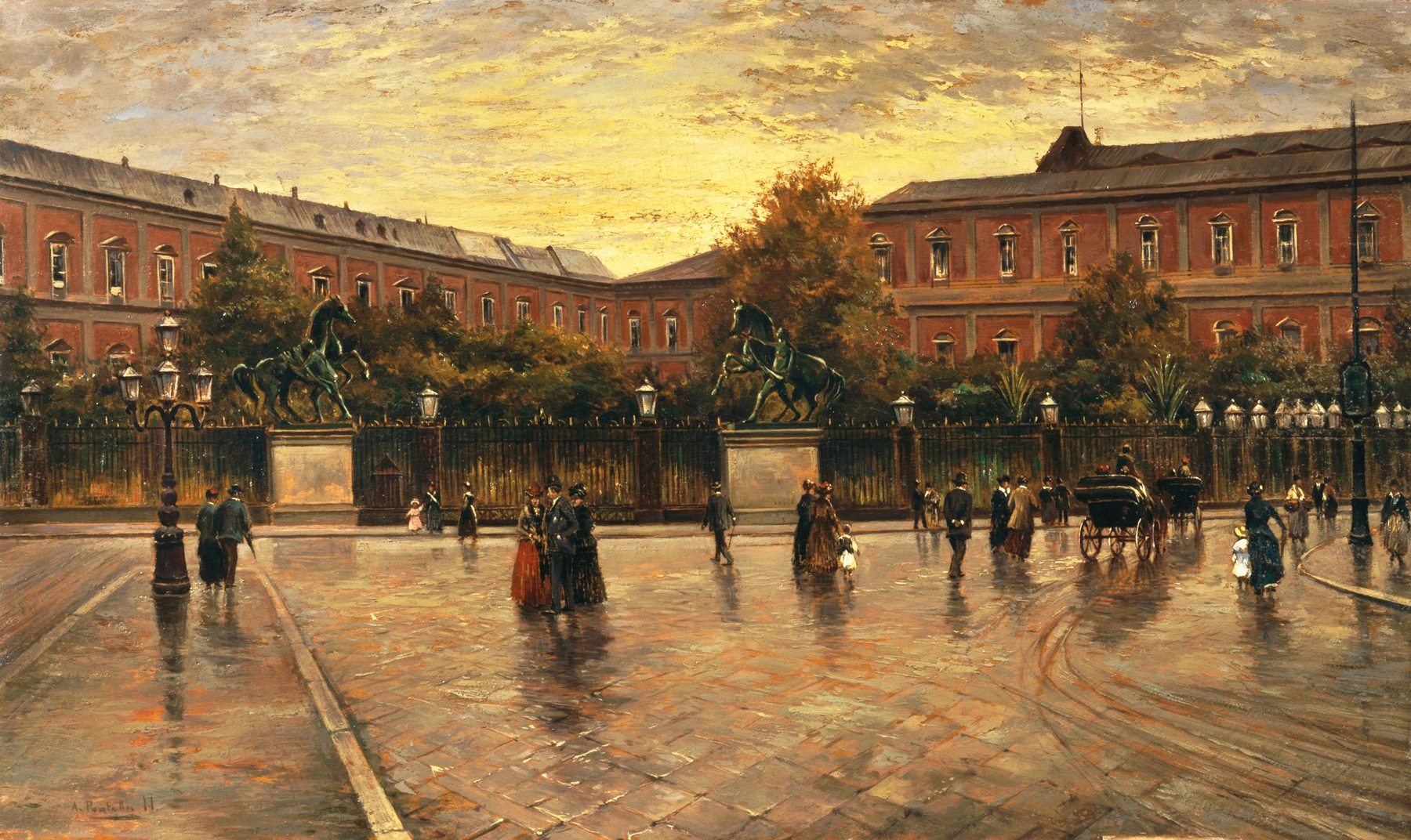 Architecture of Palazzo Reale with a solitary figure, oil on canvas by Attilio Pratella