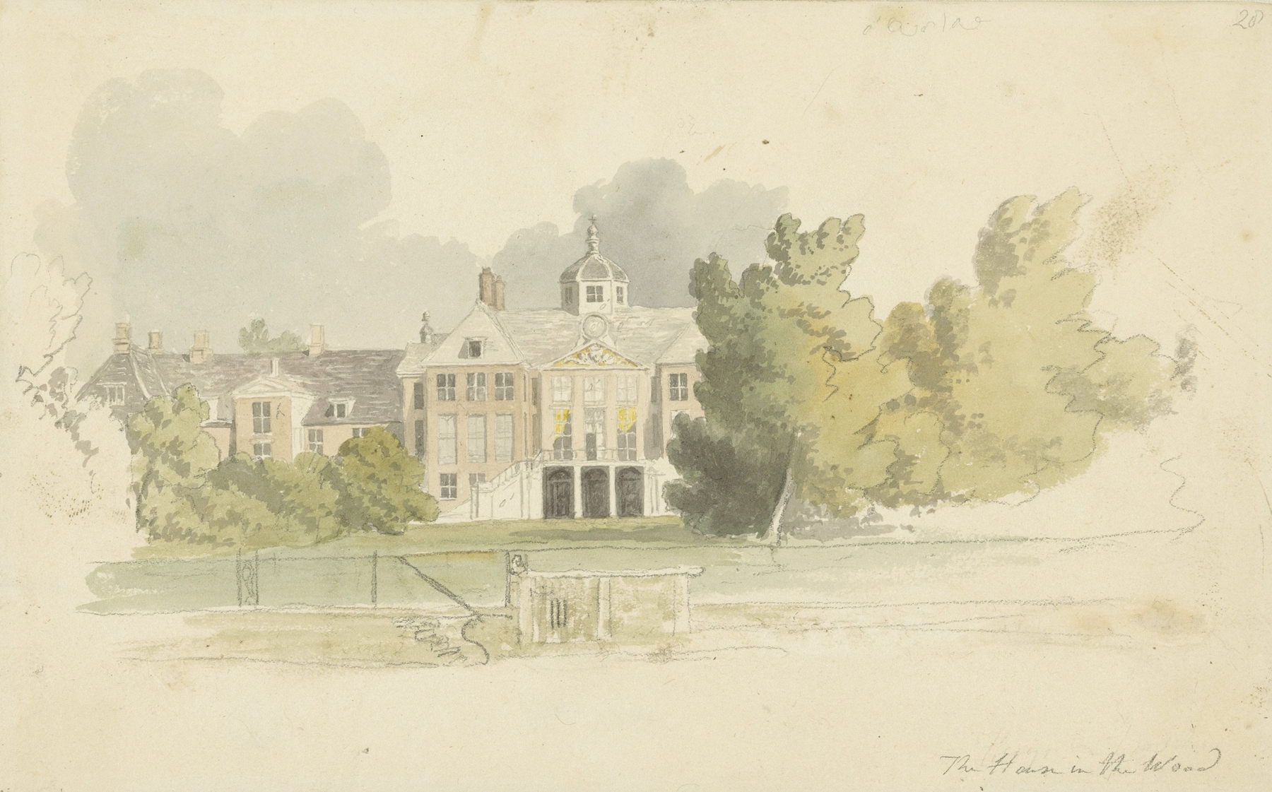 Gezicht op Huis ten Bosch by Robert Hills, oil on canvas, depicting a tranquil landscape with trees and a house.