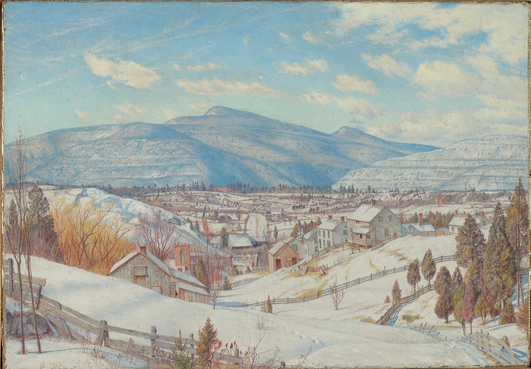 High Peak and Round Top (Catskill) in Winter by Charles Herbert Moore, oil painting depicting a snowy landscape.