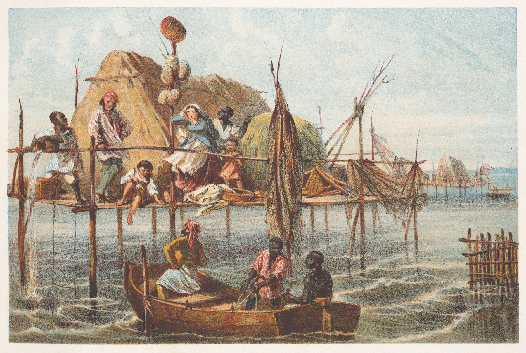 Architecture of a humble fishermen's house at dusk, by Pierre Toussaint Frédéric Mialhe