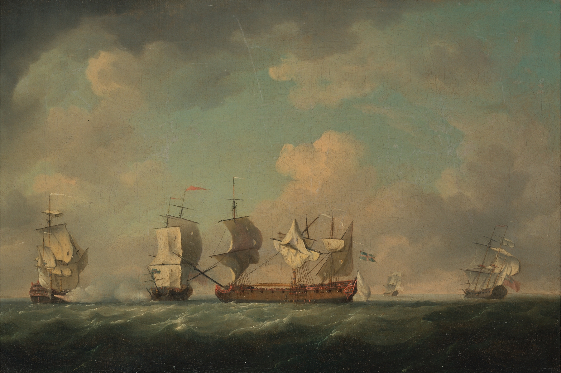 The Capture of the ‘Marquis d’Antin’ and the ‘Louis Erasme’, by Charles Brooking, public domain