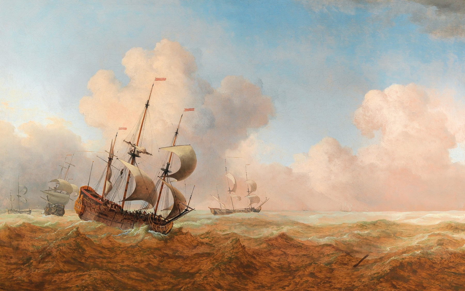 An English man-o-war in choppy waters, by Willem van de Velde the Younger, public domain