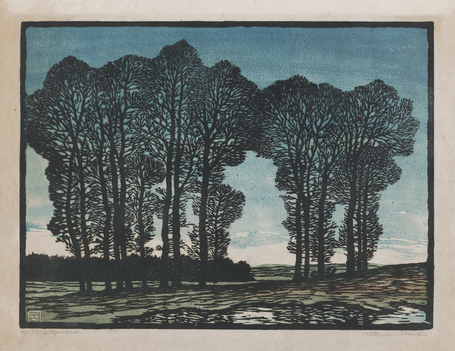 Tall Trees by Wilhelm Heinrich Funk, expressionism, depicting towering trees against a bright sky