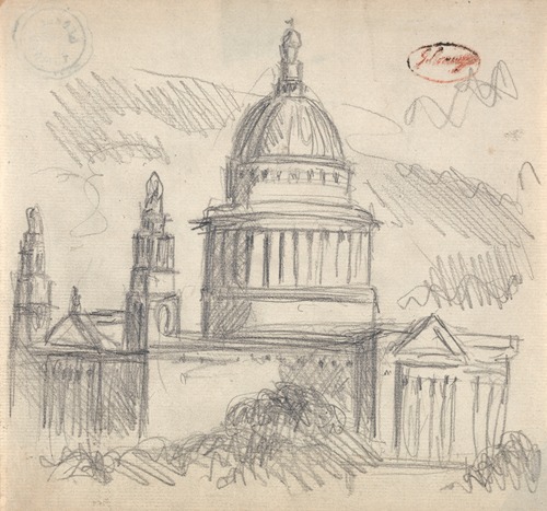 A painting depicting Saint Paul's Cathedral in London.