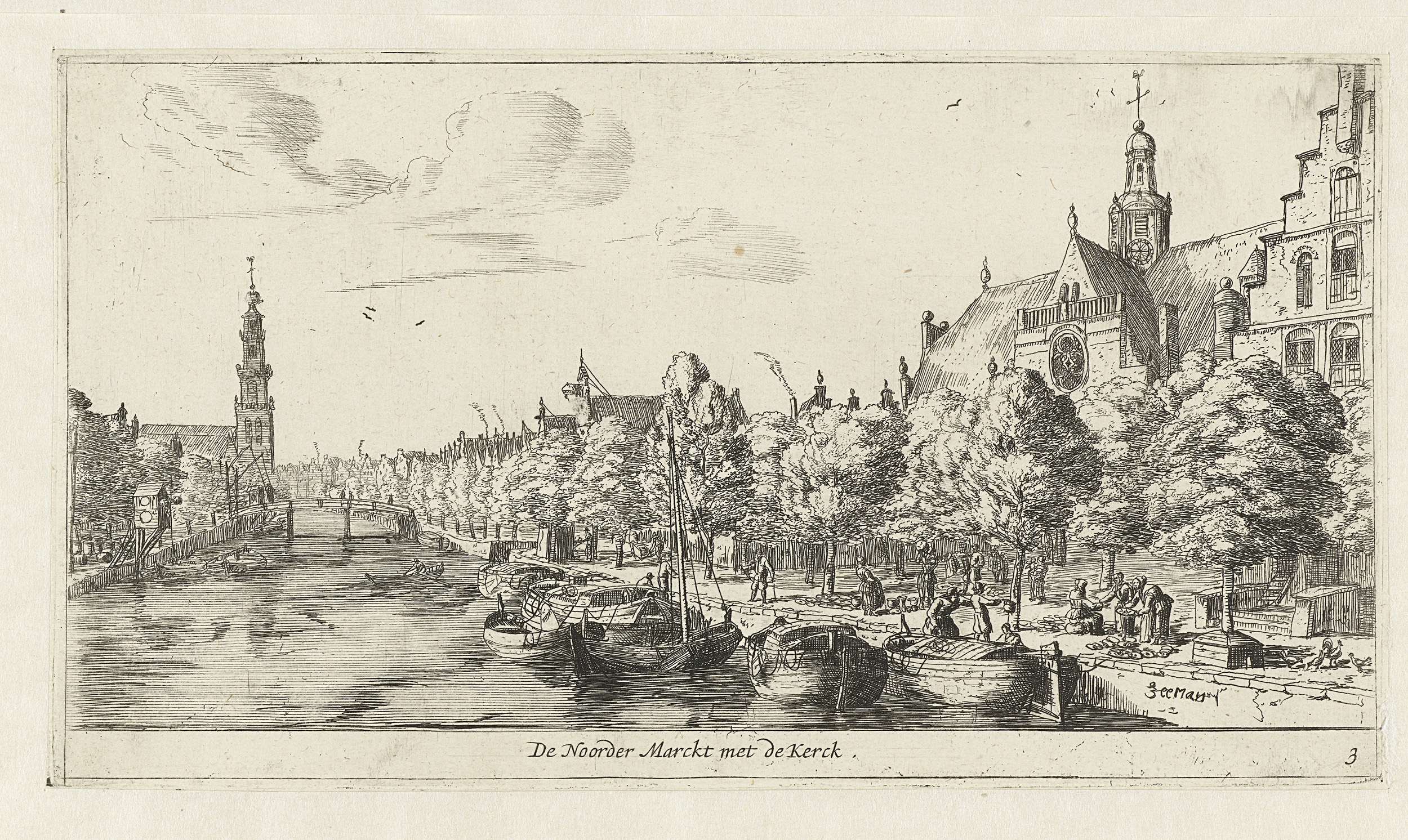 Noordermarkt met de Noorderkerk, by Reinier Nooms, public domain