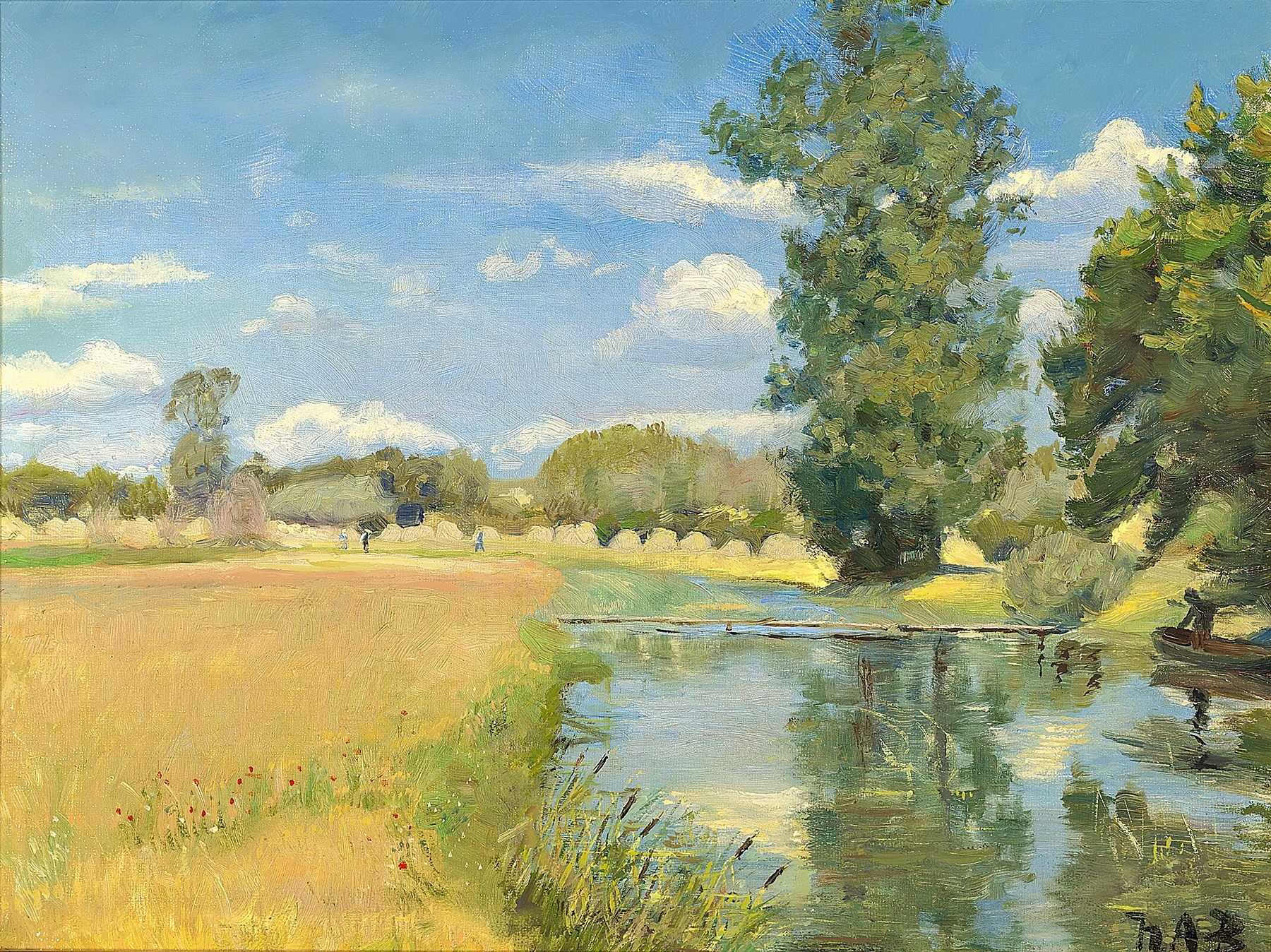 Landscape with harvest fields in summer by Hans Andersen Brendekilde, oil painting