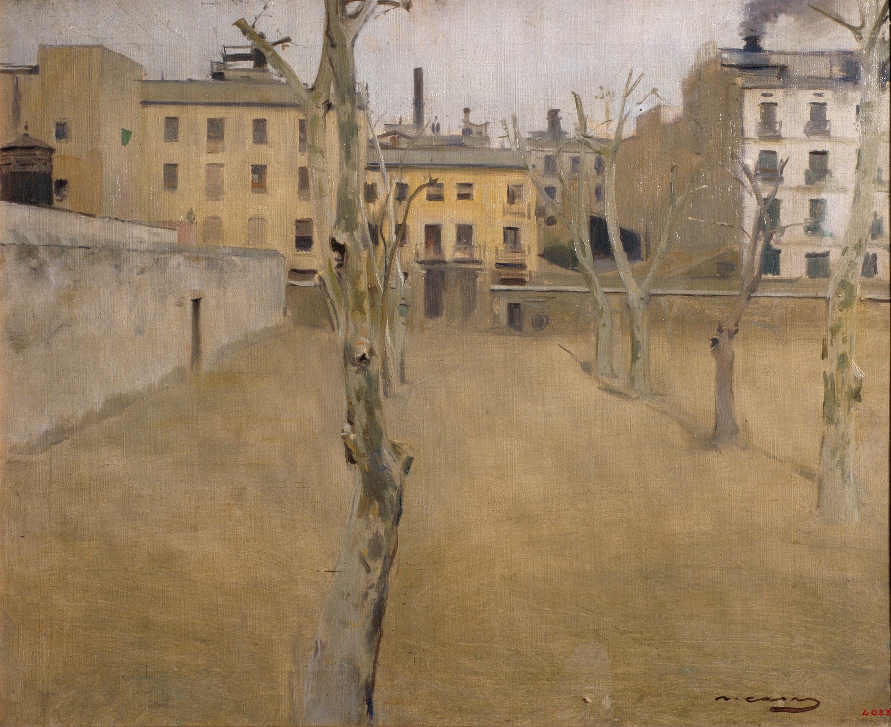 Interior scene of a prison courtyard, oil on canvas by Ramón Casas