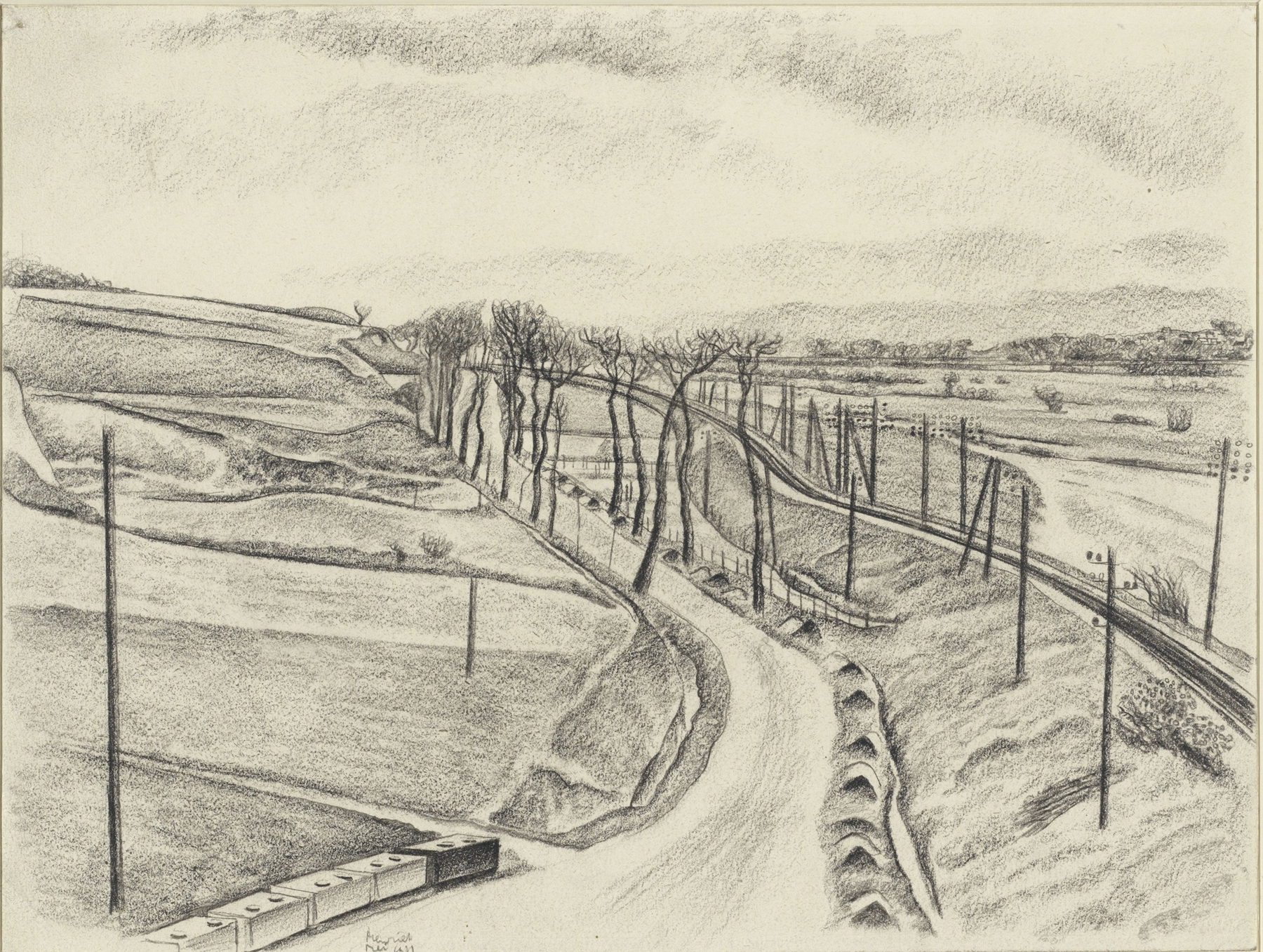 Landschap met weg en trambaan, by Henk Henriët, public domain