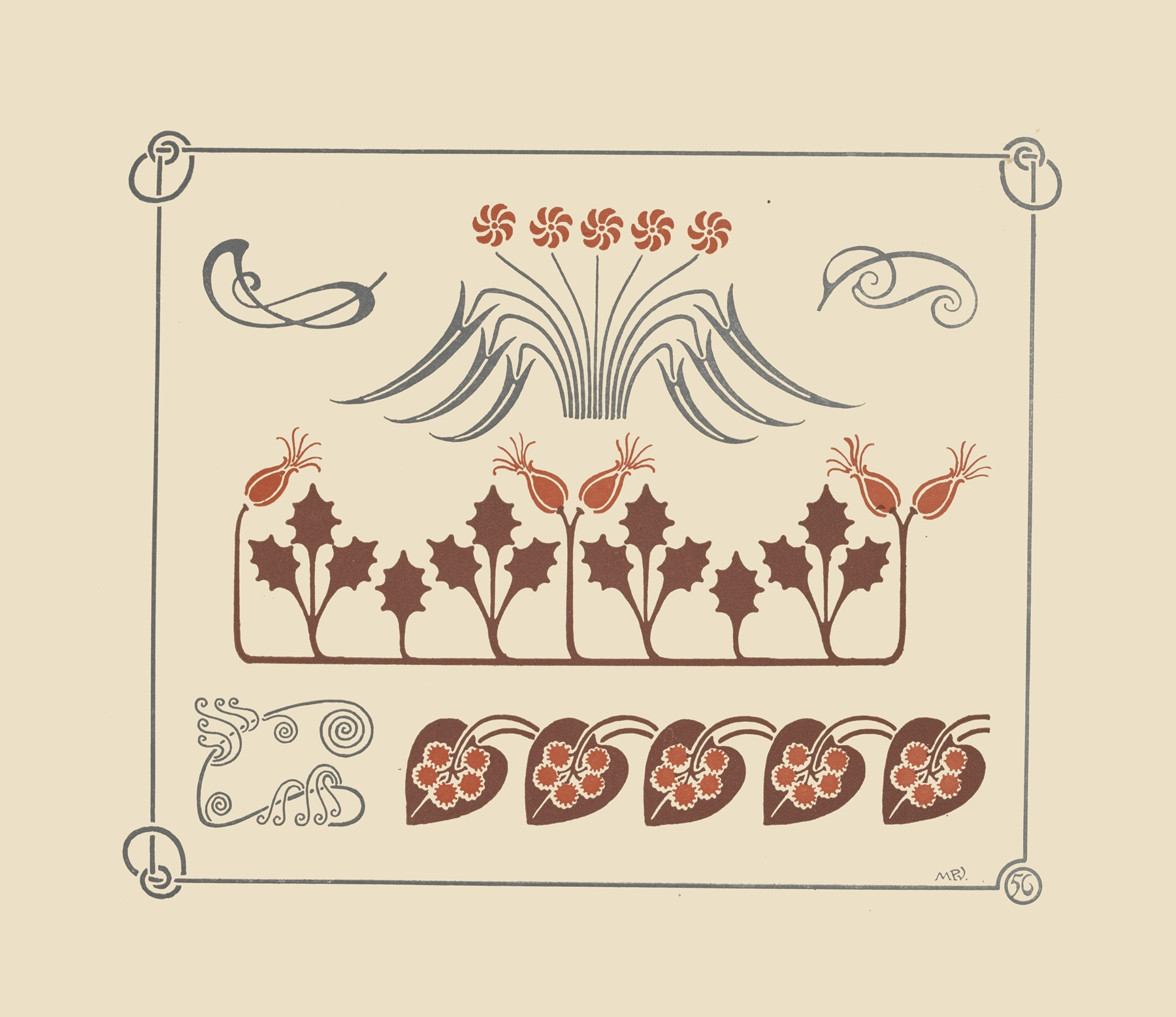 Abstract design based on flowers and leaves, by Maurice Pillard Verneuil, public domain