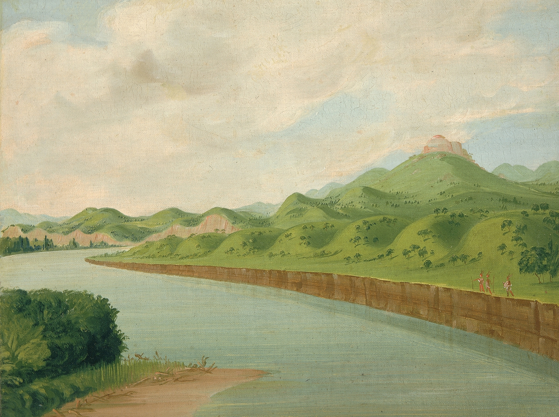 The Tower, 1100 Miles Above St. Louis by George Catlin, oil on canvas depicting a natural tower and clouds.