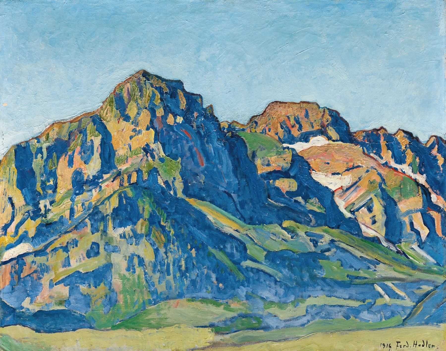 Landscape with mountains and a colorful sky, oil painting by Ferdinand Hodler