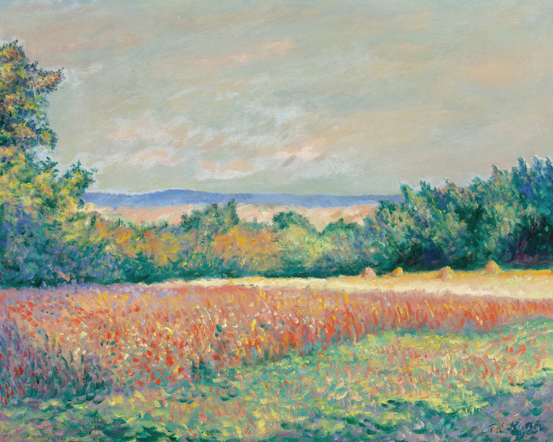 Les Déserts, oil on canvas by Theodore Earl Butler, depicting a sunlit landscape with fields and hills.