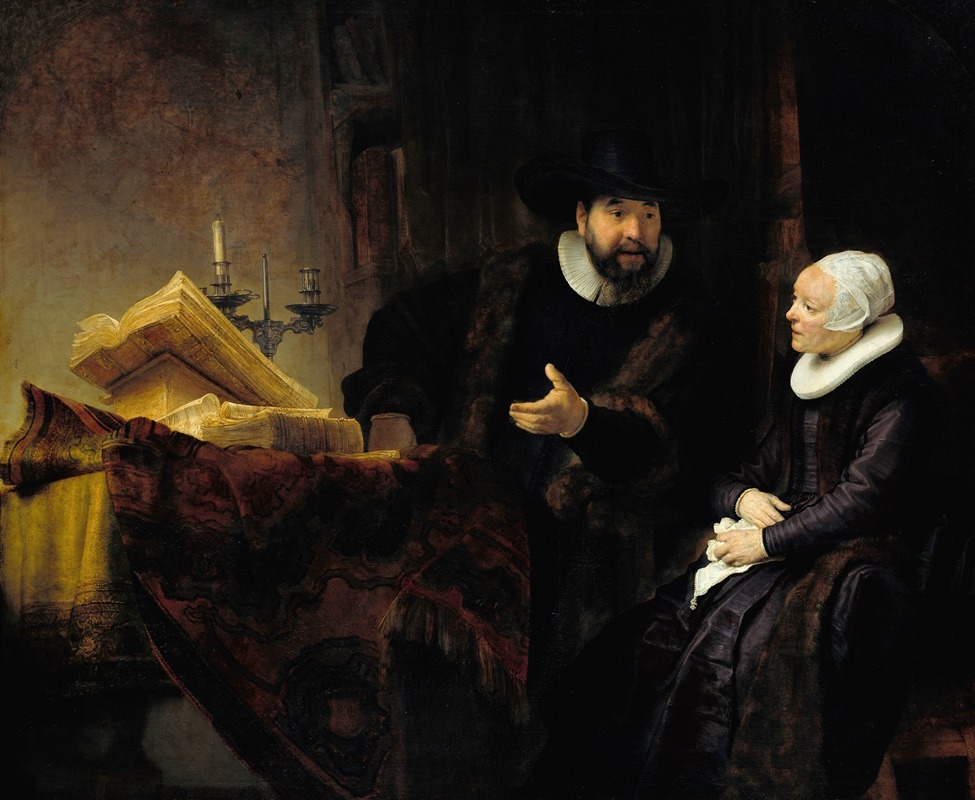 A portrait of a Mennonite preacher and his wife by Rembrandt.