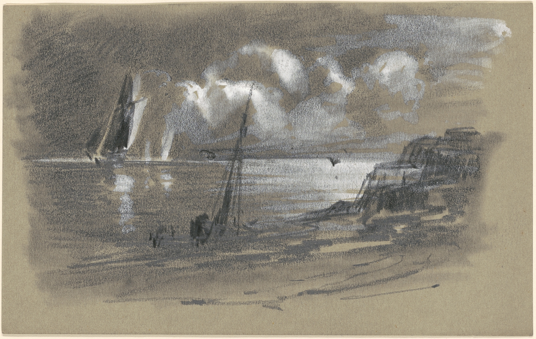 Seacoast by Moonlight (recto), by Edward Moran, public domain