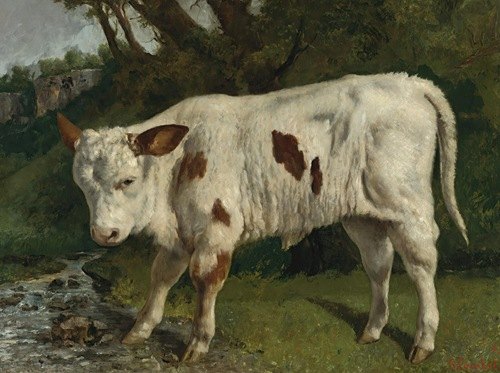 Gustave Courbet's 'Le Veau Blanc' features a white calf in a pastoral setting.