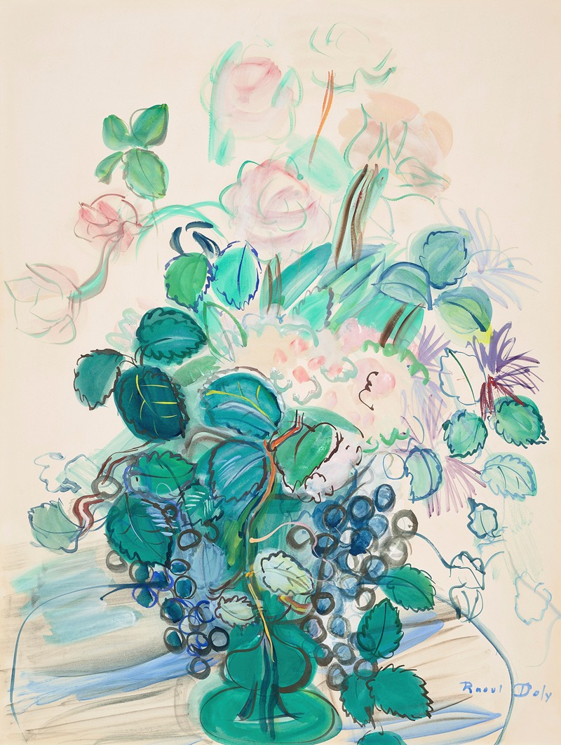 A vibrant still life painting featuring a bouquet of flowers.