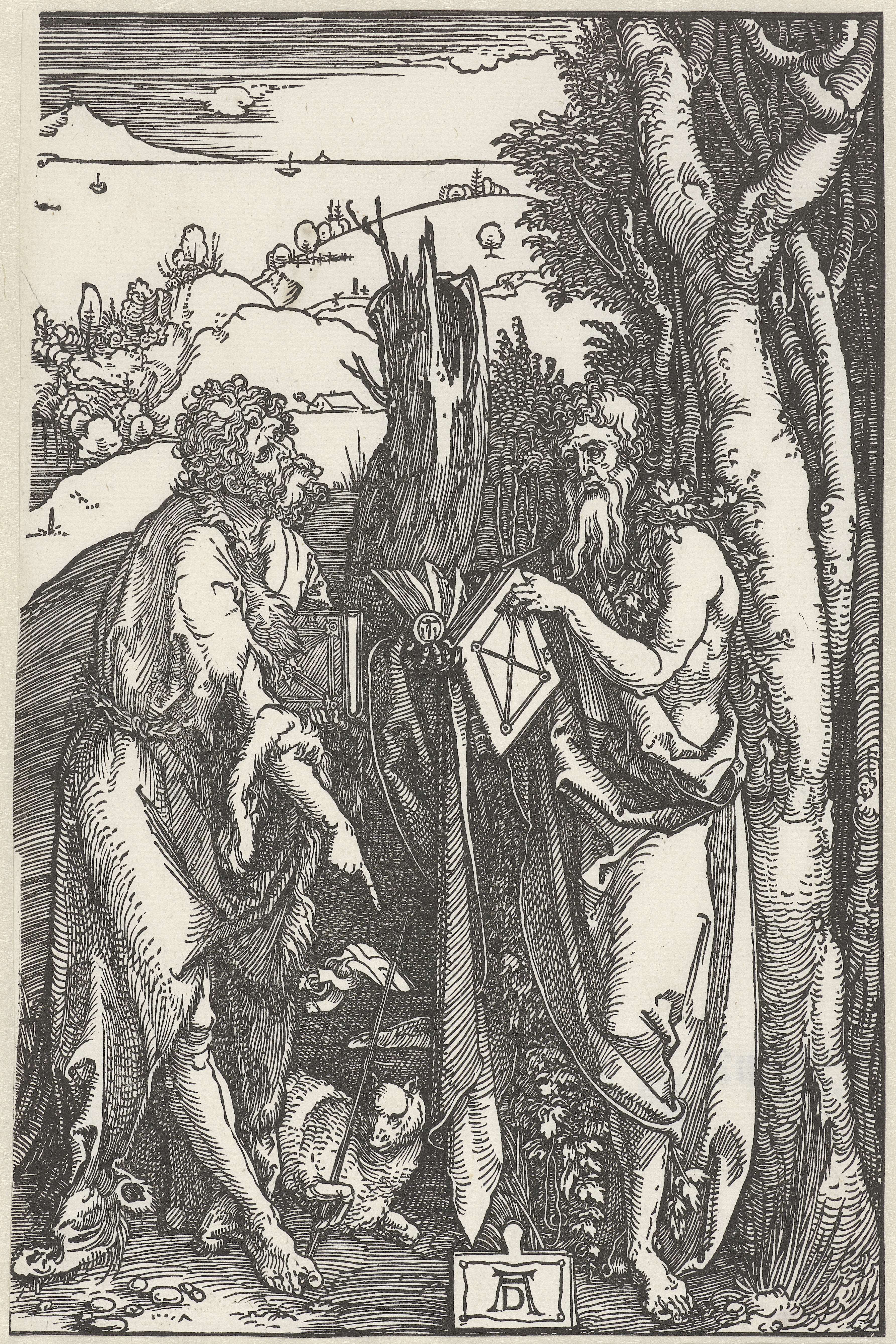 Johannes de Doper met de Heilige Onuphrius in de wildernis, paper by Albrecht Dürer