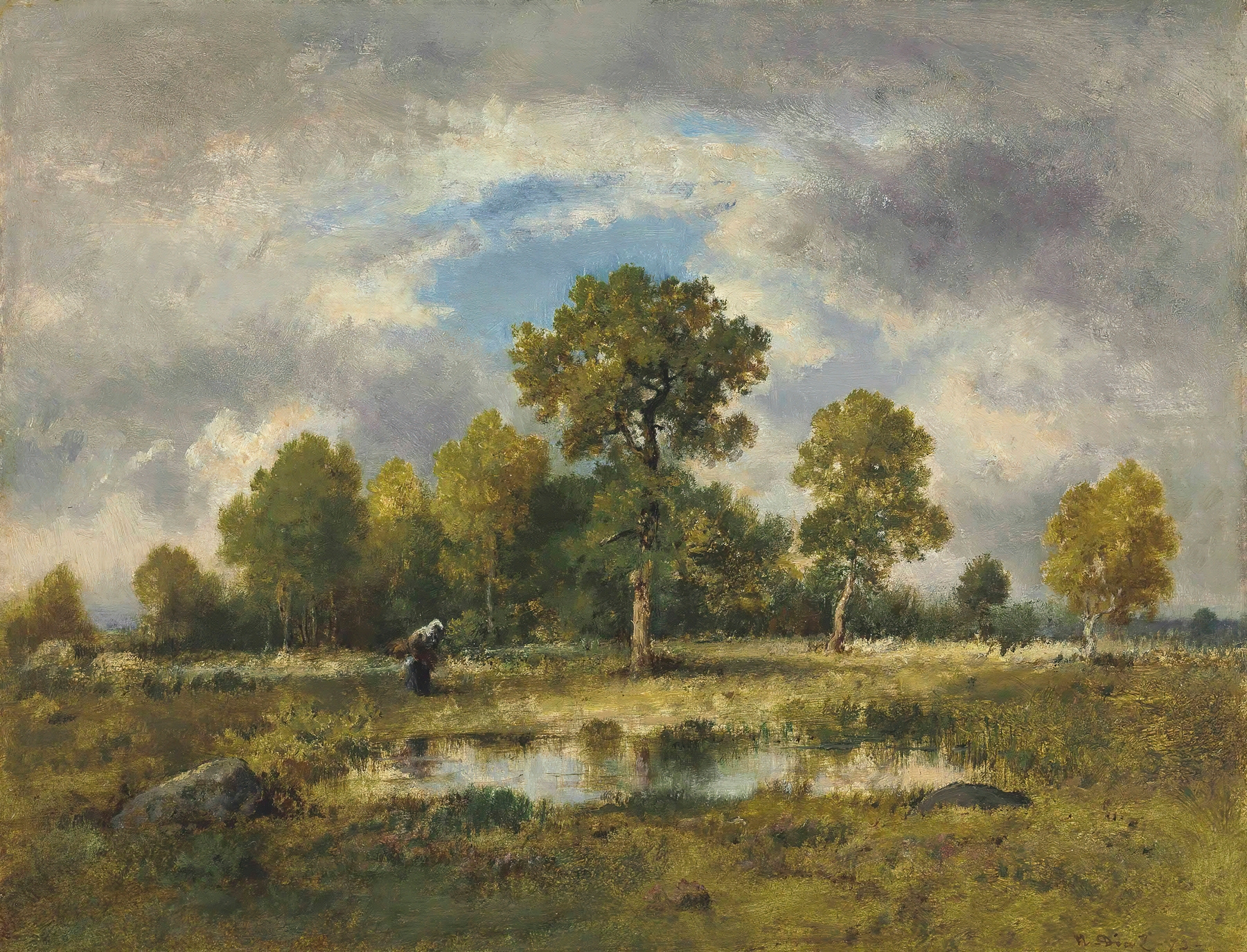 La Mare Aux Vipères by Narcisse-Virgile Diaz de La Peña, oil painting depicting a lush landscape with water and foliage.