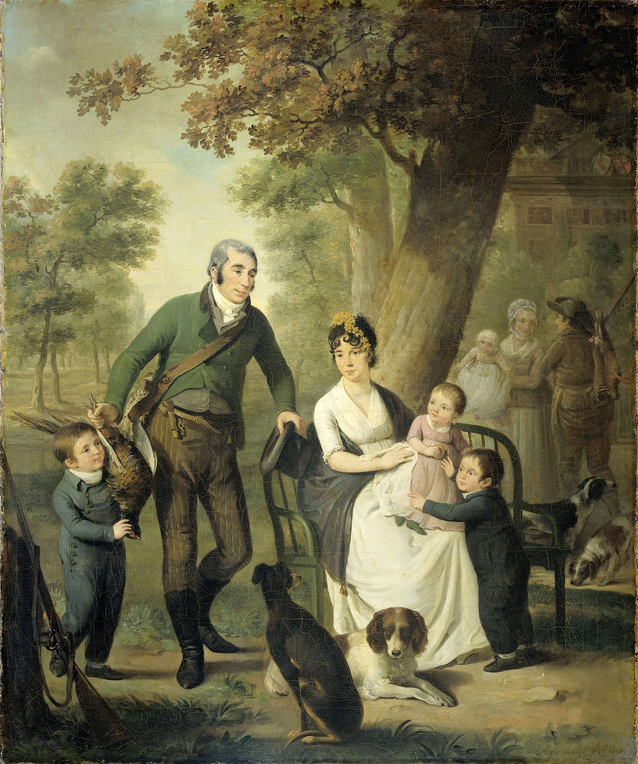 Portrait of Jonkheer Gysbert Carel Rutger van Brienen van Ramerus and family, oil on canvas by Adriaan de Lelie