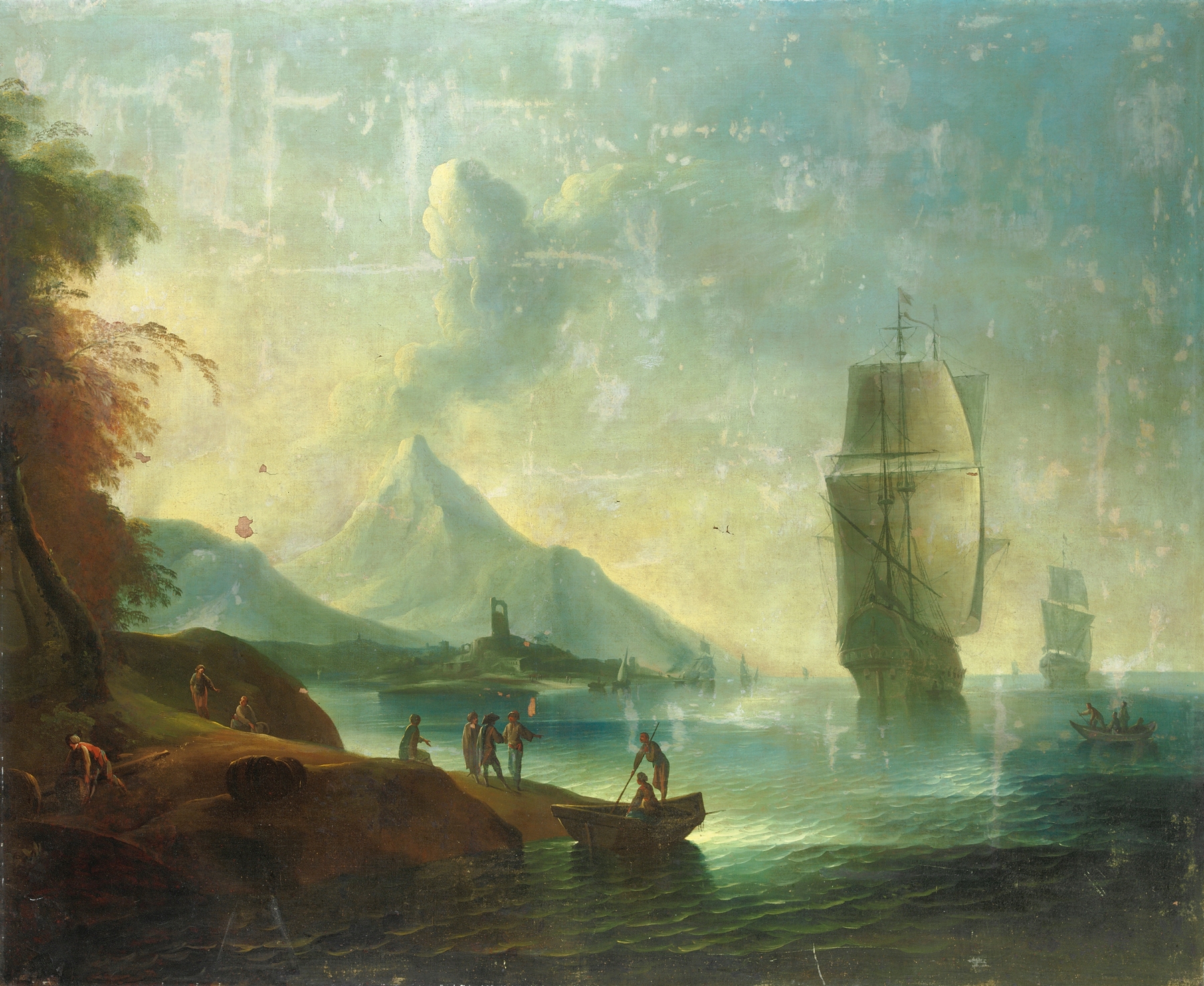 Marine scene with figures and soft light, oil on canvas by Paolo Maria Antoniani