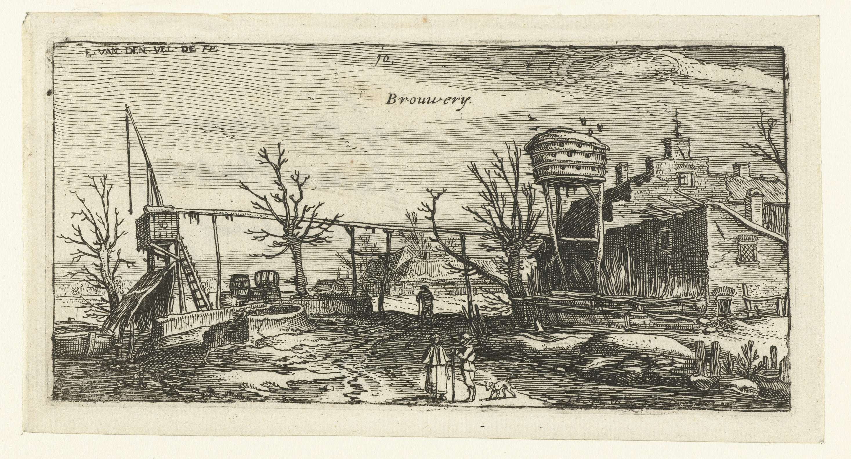Landschap met een brouwerij by Esaias van de Velde, etching depicting a brewery in a landscape