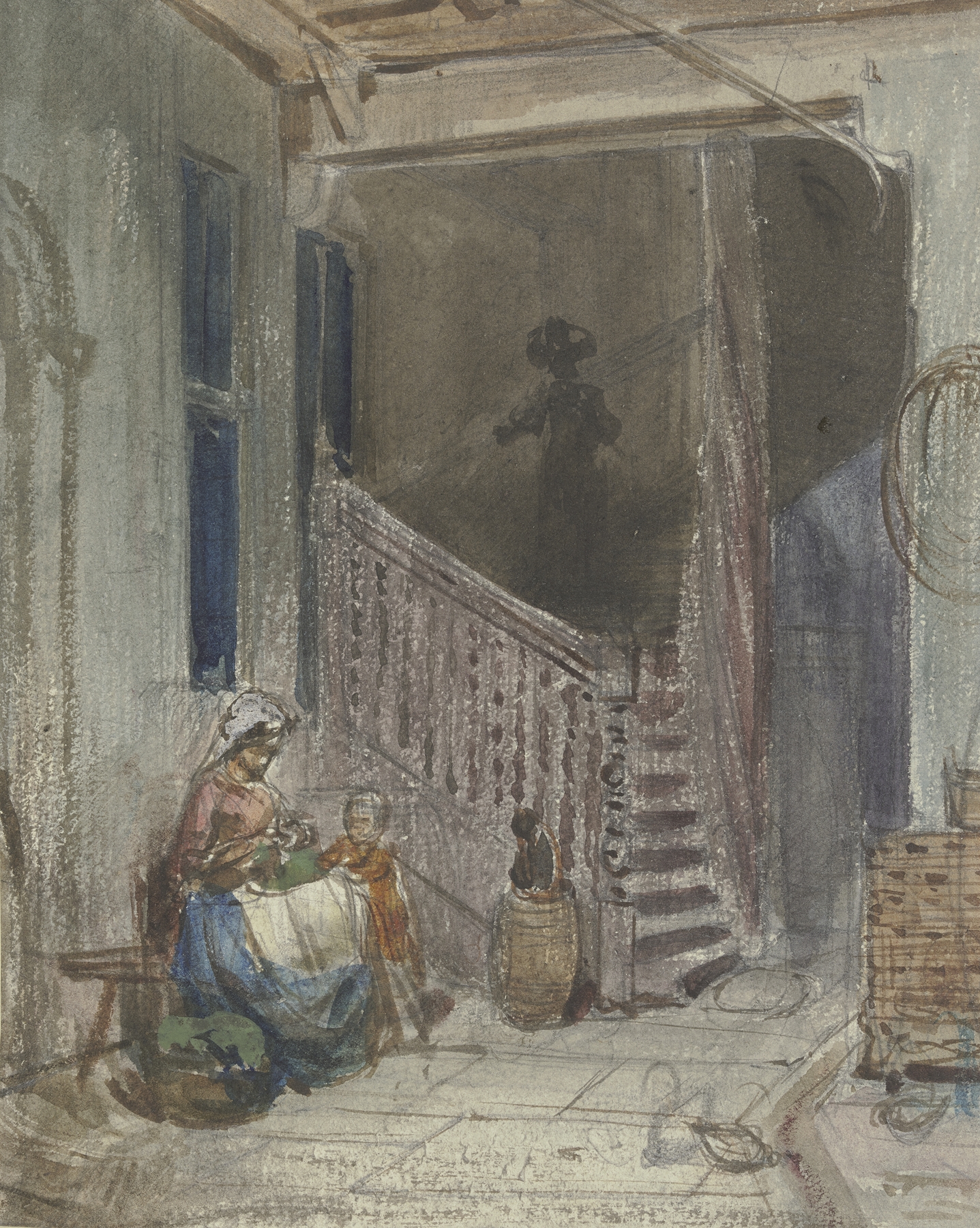 Interior scene featuring a staircase, by Philipp Rumpf, medium unknown.