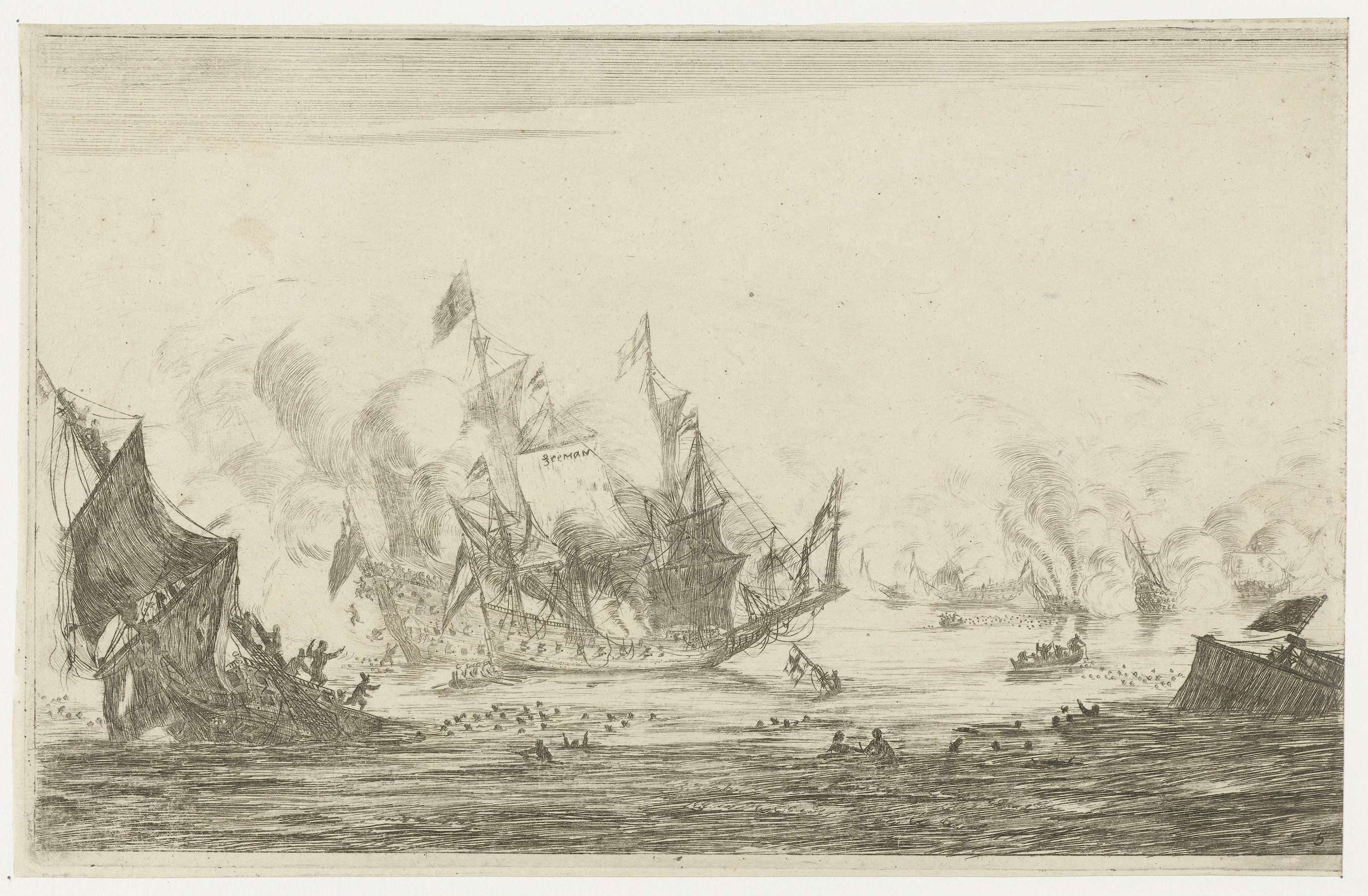 Zeeslag met een zinkend schip, by Reinier Nooms, public domain