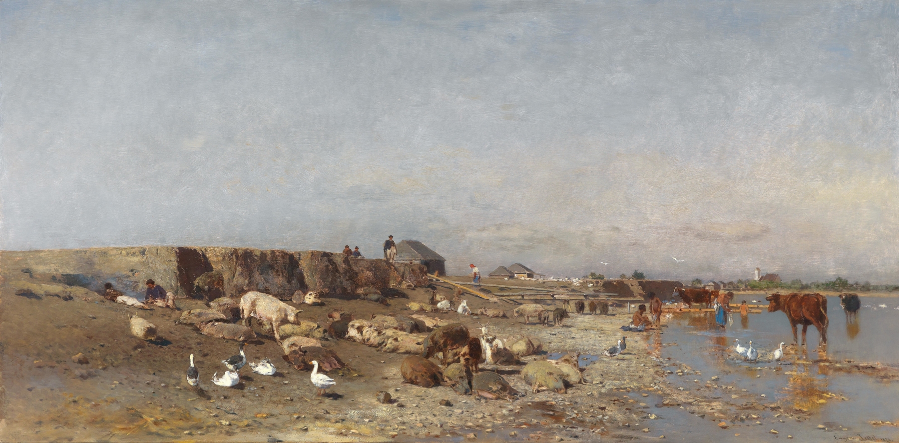 Landscape of rolling hills with sunlight, oil painting by Eugen Jettel