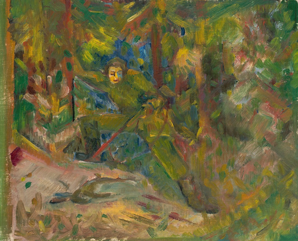 A striking painting depicting a predator with its prey.