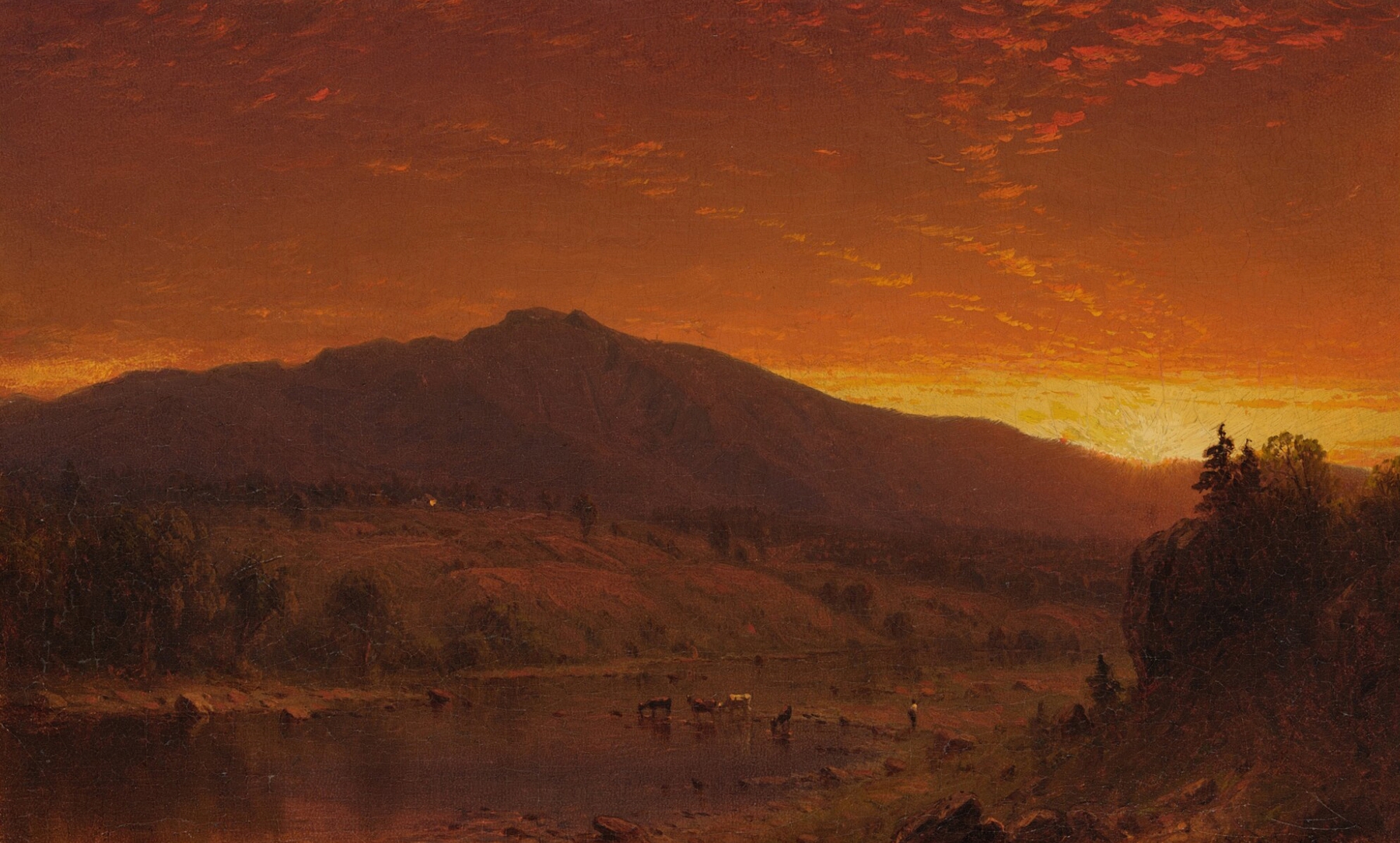 Sundown by Sanford Robinson Gifford, oil painting depicting a sunset landscape with golden light.
