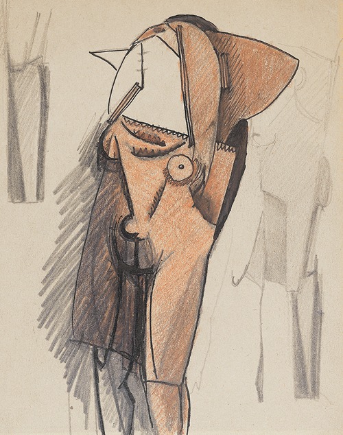 A sketch by Julio González depicting a woman styling her hair.