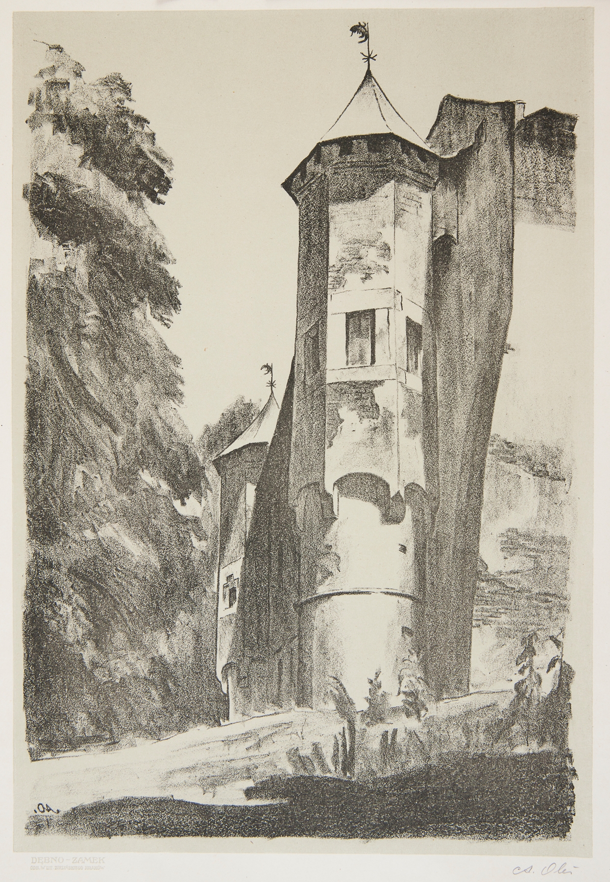 Dębno – Zamek by Andrzej Zygmunt Oleś, oil on canvas depicting a castle landscape