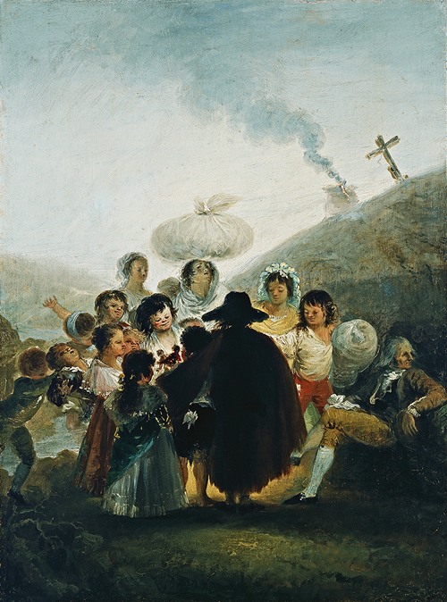 Goya's 'Le Marchand De Marionnettes' depicts a puppet merchant in a vibrant scene.
