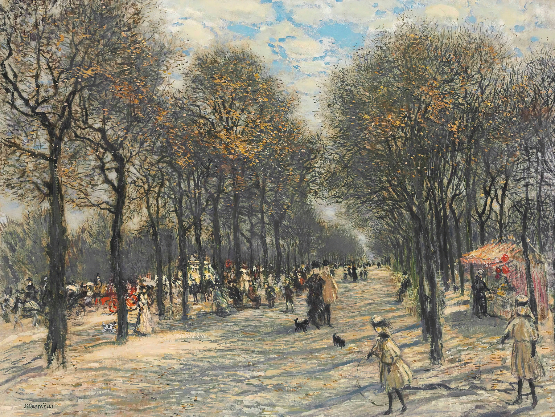 Landscape of trees along a pathway, oil on canvas by Jean François Raffaëlli
